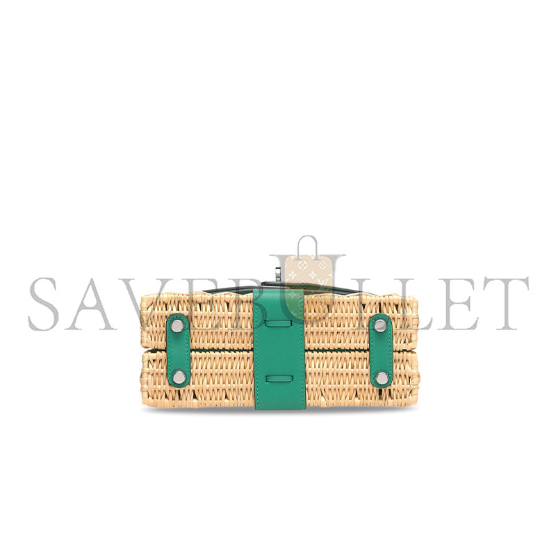 H**mes master vert vÉrone swift leather & osier mini picnic kelly 20 with palladium hardware (20*14*8cm)